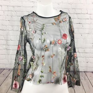 Embroidered Mesh Top